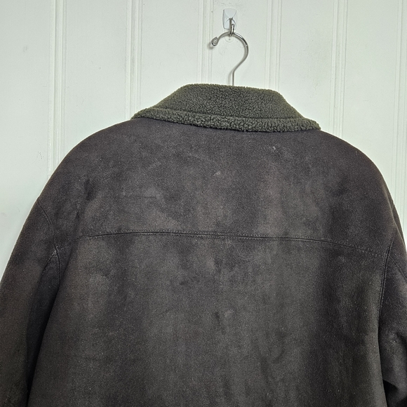 ZARA Black Faux Suede Aviator Jacket Shearling Lined Zip Coat Mens L - Picture 7 of 14